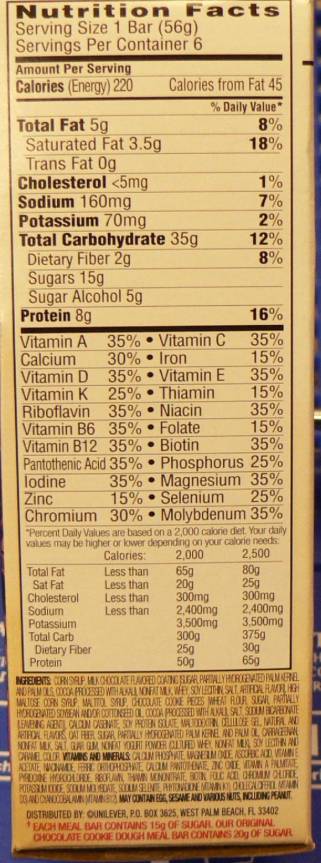 Slim Fast Diet >> Slim-Fast Optima® chocolate cookie dough (energy bar) Slim Fast Diet >> Slim-Fast Optima® chocolate cookie dough (energy bar)